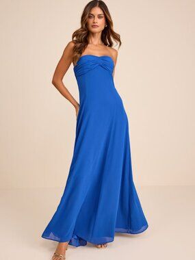 Lulus Kamalia Royal Blue Strapless Maxi Dress - Size M